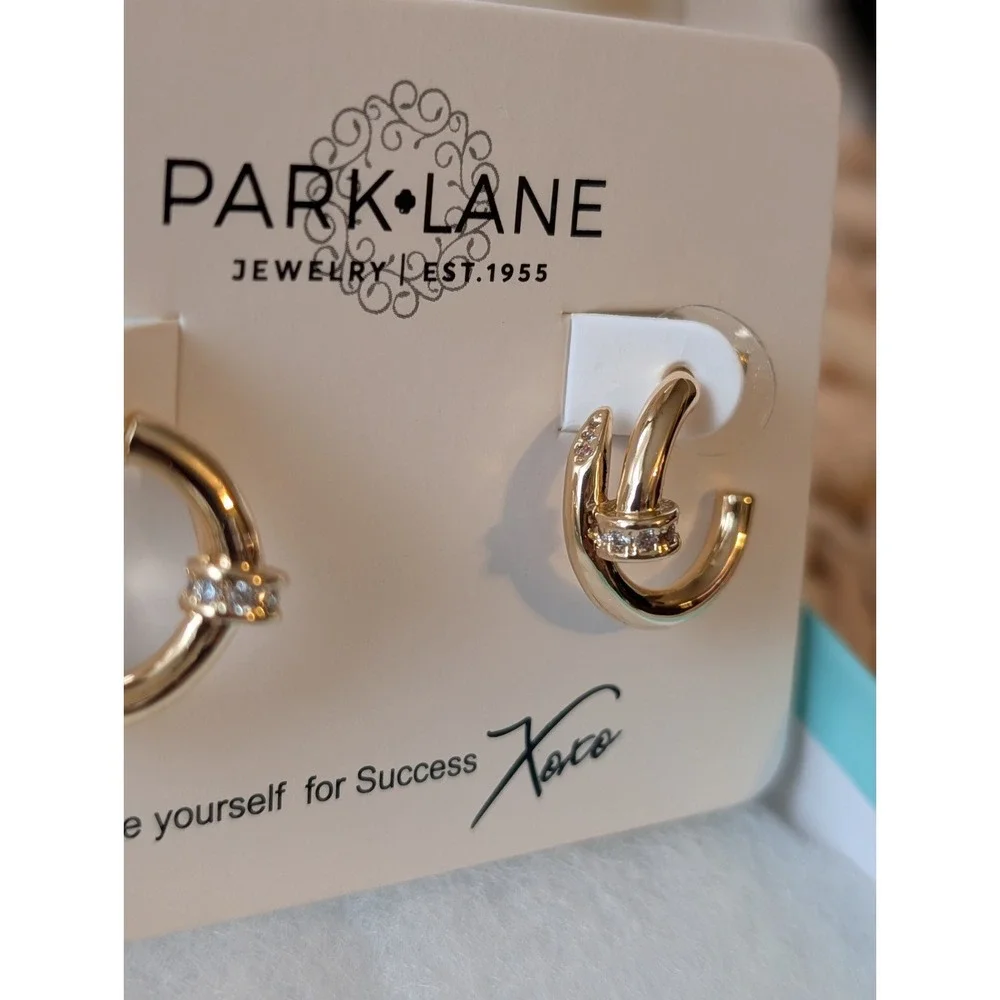 Park Lane Gold Tone Half Loop Crystal Accent Pierced Earrings NWT